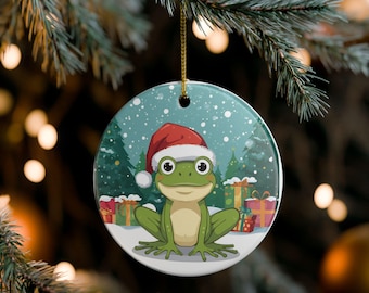 Whimsical Frog Christmas Ornament: Ceramic Holiday Decor