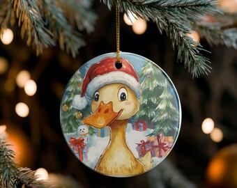 Festive Duck Ceramic Christmas Ornament: Holiday Tree Decoration