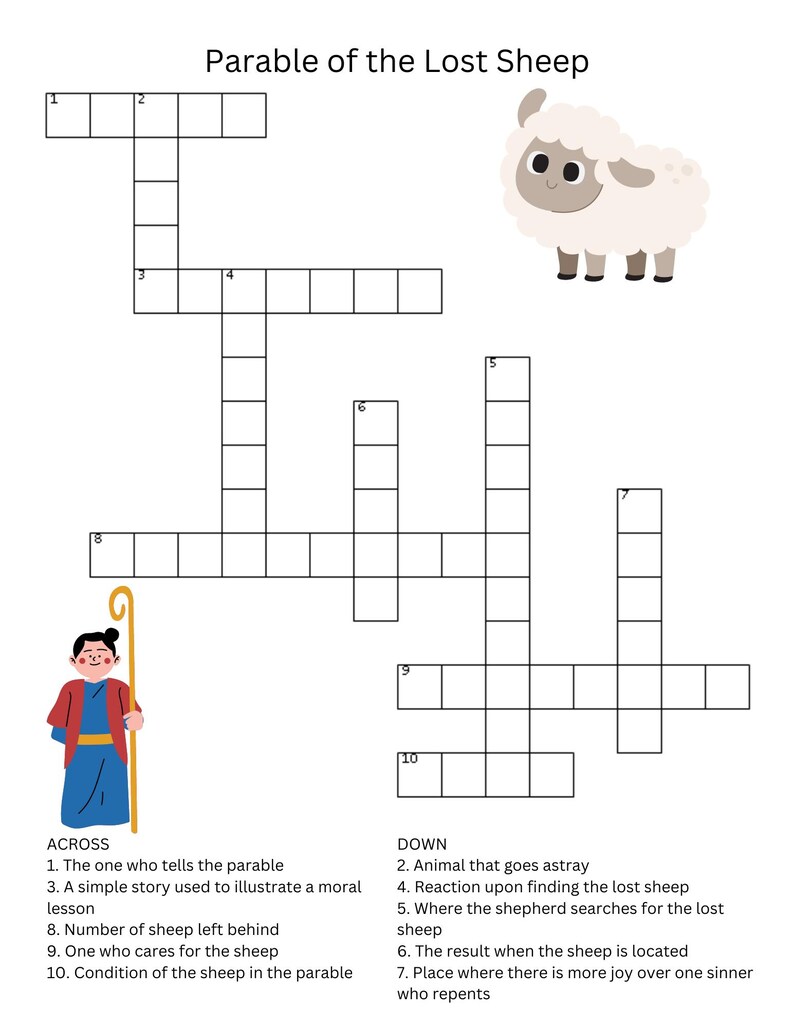 Parable of the Lost Sheep Crossword Game Bible Crossword Puzzle
