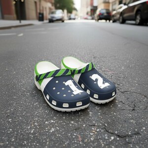 Blue and Green Clogs, Seattle Football Themed Shoes, Unisex sandals, Game Day Shoes, Football fan, Women's Shoes, Men's Shoes, Gift