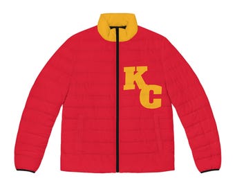 Chaqueta acolchada roja y amarilla para hombre, chaqueta para hombre, abrigo para hombre, chaqueta vintage de Kansas City, regalo para un fan de Kansas City, regalo