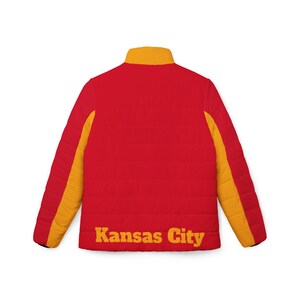 Red and yellow Women's puffer jacket, Women's coat, Women's jacket, vintage Kansas City jacket, gift for Kansas City fan, gift image 2