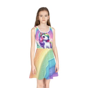 Girls&#39; Sleeveless Sundress, Rainbow dress, unicorn dress, girl&#39;s summer dress, Fun girly dress, Happy spring and summer outfit, gift
