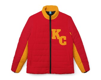 Chaqueta acolchada roja y amarilla para mujer, abrigo para mujer, chaqueta para mujer, chaqueta vintage de Kansas City, regalo para un fan de Kansas City, regalo
