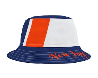 Unisex Blue and Orange Bucket Hat, New York Baseball Hat, Vintage Mets Hat, NY Baseball hat,  Summer hat, baseball fan hat, gift