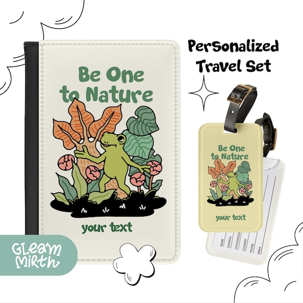 Passport cover&Luggage tags Frog, Be One to Nature Quote, Passport wallet, passport cover and luggage tag set, travel gift for men and women