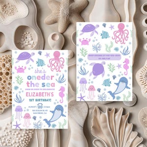 Oneder the Sea First Birthday Party Template, Under the Sea Invitation, Ocean Animals Birthday | Mobile and Print Editable Template