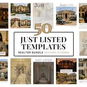 50 Just Listed Canva Templates | Instagram Posts for Realtors | Real Estate Marketing Kit | Editable and Easy to Use