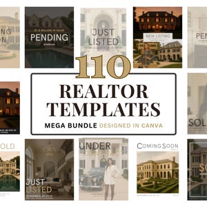 110 Real Estate Canva Templates | Instagram Post Kit for Realtors | Just Listed | Open House | Pending | Sold | Editable and Easy