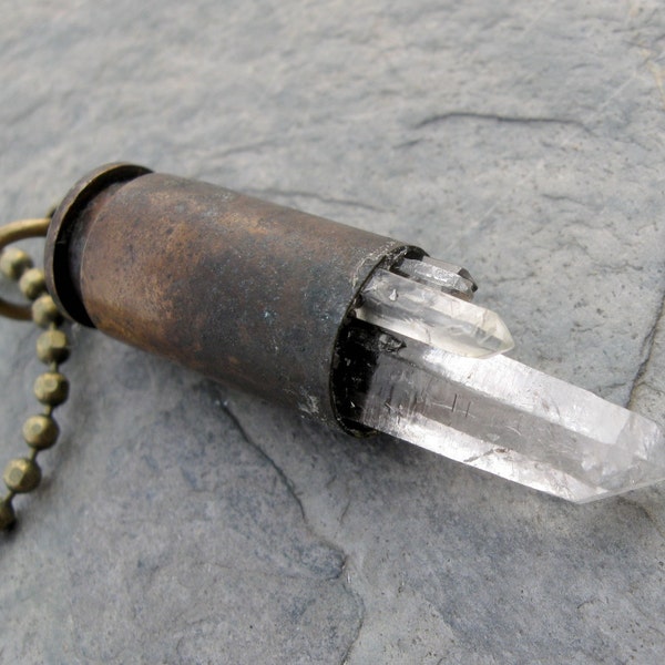 bullet necklace 2, crystal quartz, for edgy men