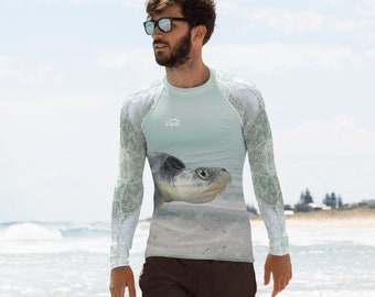 Kemp's Ridley Sea Turtle Longsleeve Mens Rash Guard, Ocean Sportswear Top, UPF 50+, Sun Protection Shirt