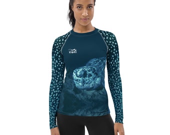 Leatherback Sea Turtle Womens Rash Guard, UPF Long-sleeve Shirt, Ocean Inspired Swimwear, Sea Life Print, Sportswear, Ocean Lover Gift