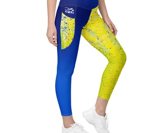 Leggings Mahi Mahi con tasche, leggings da donna, leggings Activewear, abbigliamento ispirato all'oceano, attrezzatura da pesca