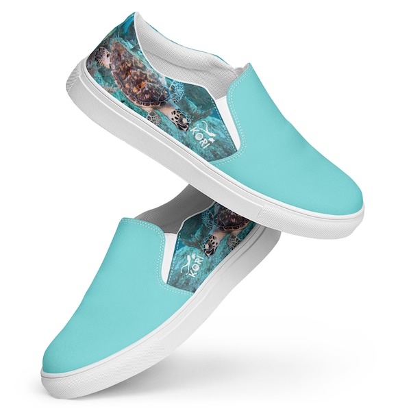 Hawksbill Turtle Slip On Canvas Womens Shoes, Ocean Theme Sneakers, Cute Beach Shoes, Turtle Lover Gift, Ocean Inspired