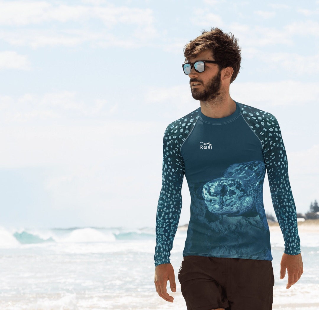 Turtle Rash Guard Leatherback Turtle Mens Rash Guard, UPF Long-sleeve Shirt, Ocean ...
