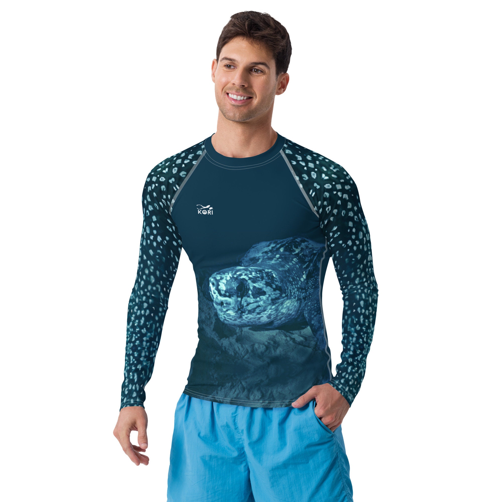 Turtle Rash Guard Leatherback Turtle Mens Rash Guard, UPF Long-sleeve Shirt, Ocean ...