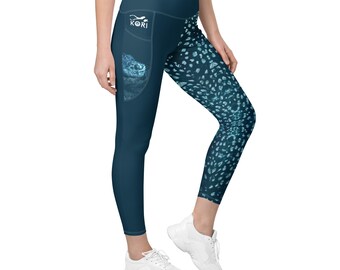 Leggings tortue luth avec poches, leggings pour femme, vêtements de sport inspirés de l'océan, vêtements de sport