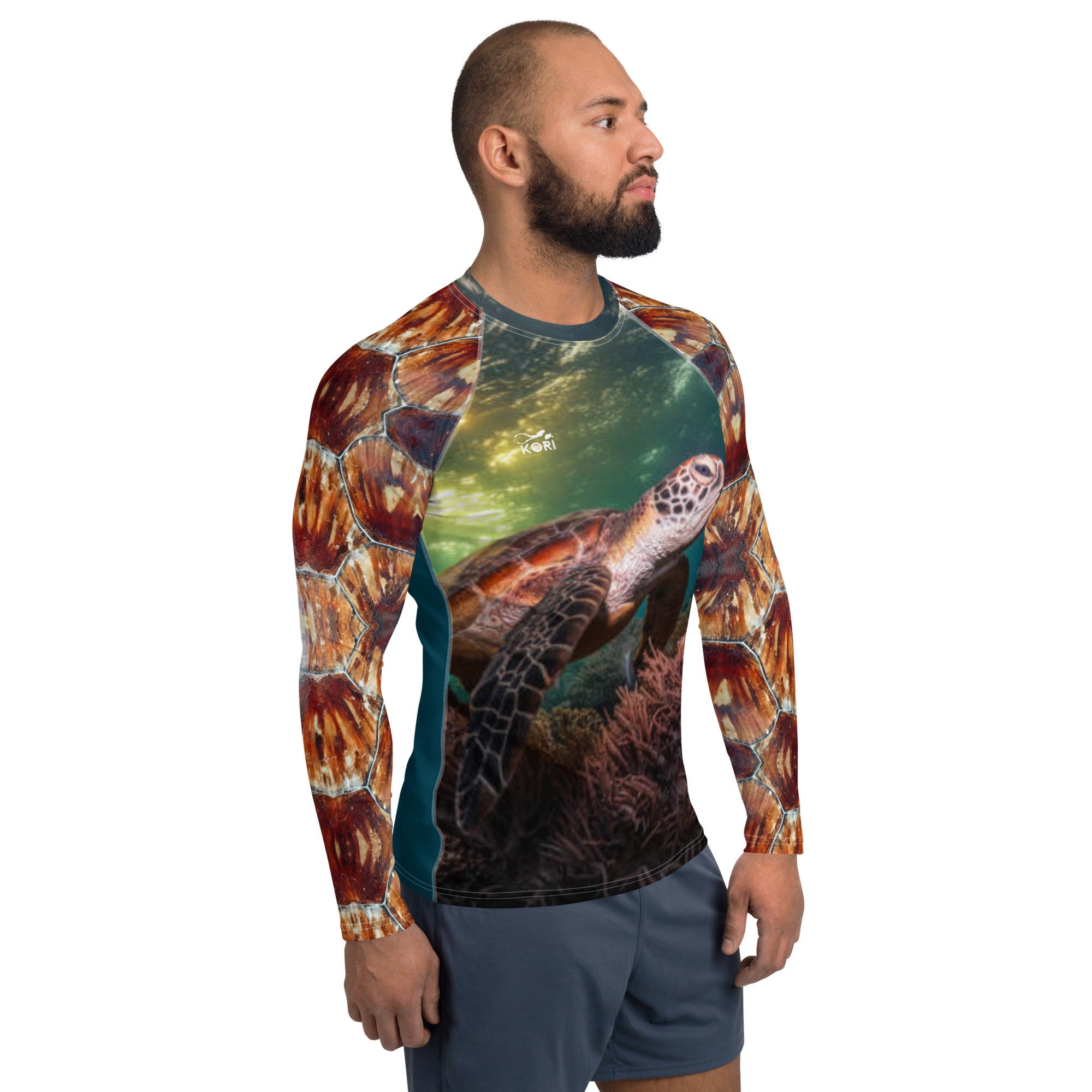 Turtle Rash Guard Green Sea Turtle Mens Rash Guard, Long-sleeve, Surf Top, UPF50, Sun ...