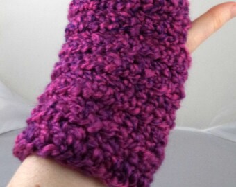 Purple and Hot Pink Crocheted Wrist Warmers (size M-L) (SWG-WW-MH14)