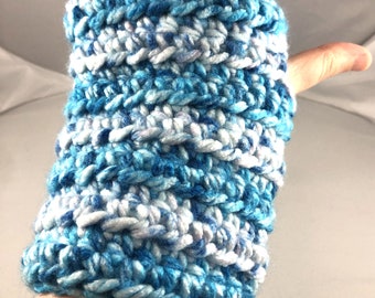 Sky Blue and White Crocheted Wrist Warmers (size M-L) (SWG-WW-MJ20)