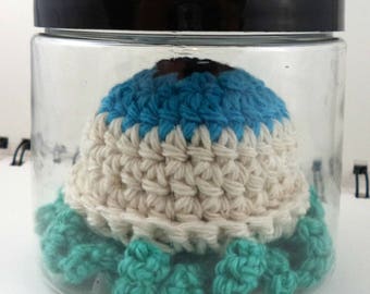 Jar with Giant Aqua Crocheted Eyeball with Aqua Tentacles (SWG-EY016)