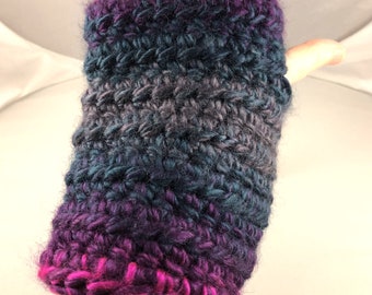 Pink, Purple, Blue, and Gray Crocheted Wrist Warmers (size M-L) (SWG-WW-MJ19)