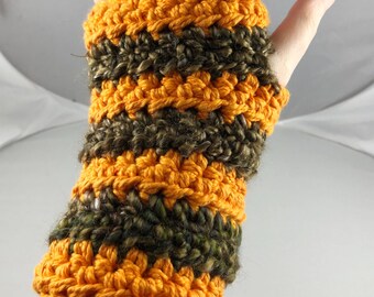 Orange and Brown Striped Crocheted Wrist Warmers (size S-M) (SWG-WW-SH31)