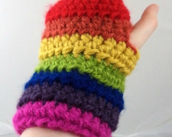 Rainbow Striped Crocheted Wrist Warmers (size M-L) (SWG-WW-MJ05)