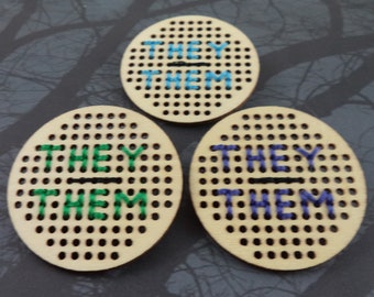 Cross-Stitched Pronoun Pins - They/Them (small)