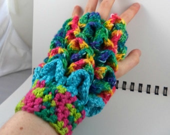 Rainbow Dragon Scale Crocheted Wrist Warmers (size S-M) (SWG-WD-SC01)