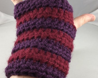 Purple and Burgundy Striped Crocheted Wrist Warmers (size S-M) (SWG-WW-SJ19)