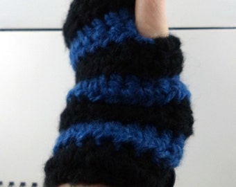 Black and Blue Striped Crocheted Wrist Warmers (size M-L) (SWG-WW-MJ08)