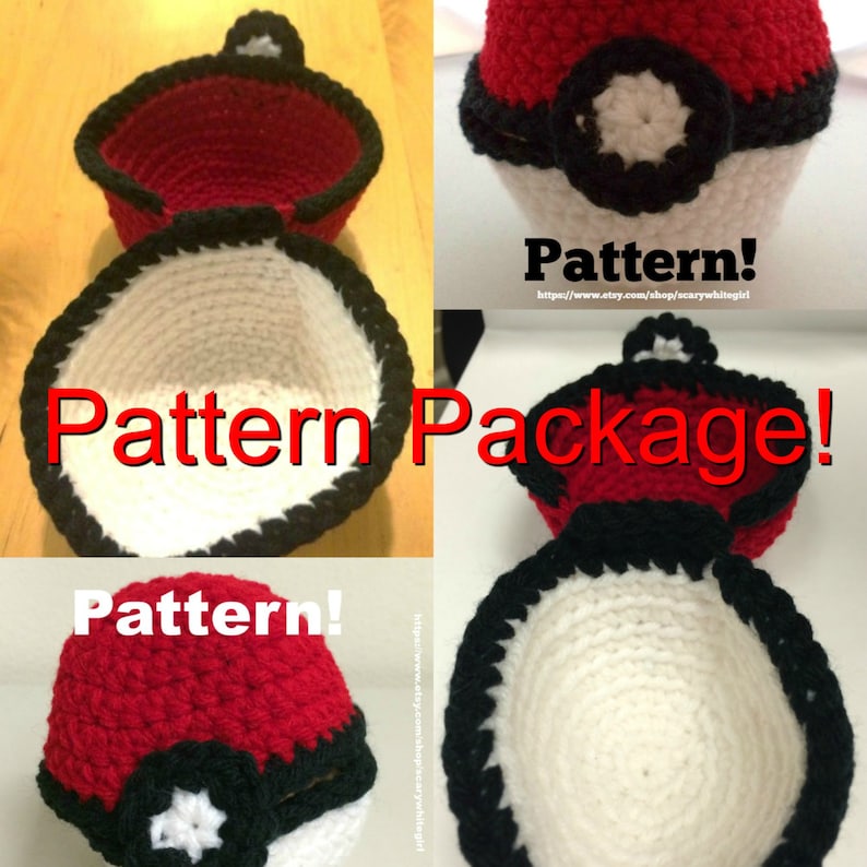 TWO Crochet Patterns for Large and Medium Pokemon-Inspired Hinged Monster Catching Ball PATTERNS ONLY image 1
