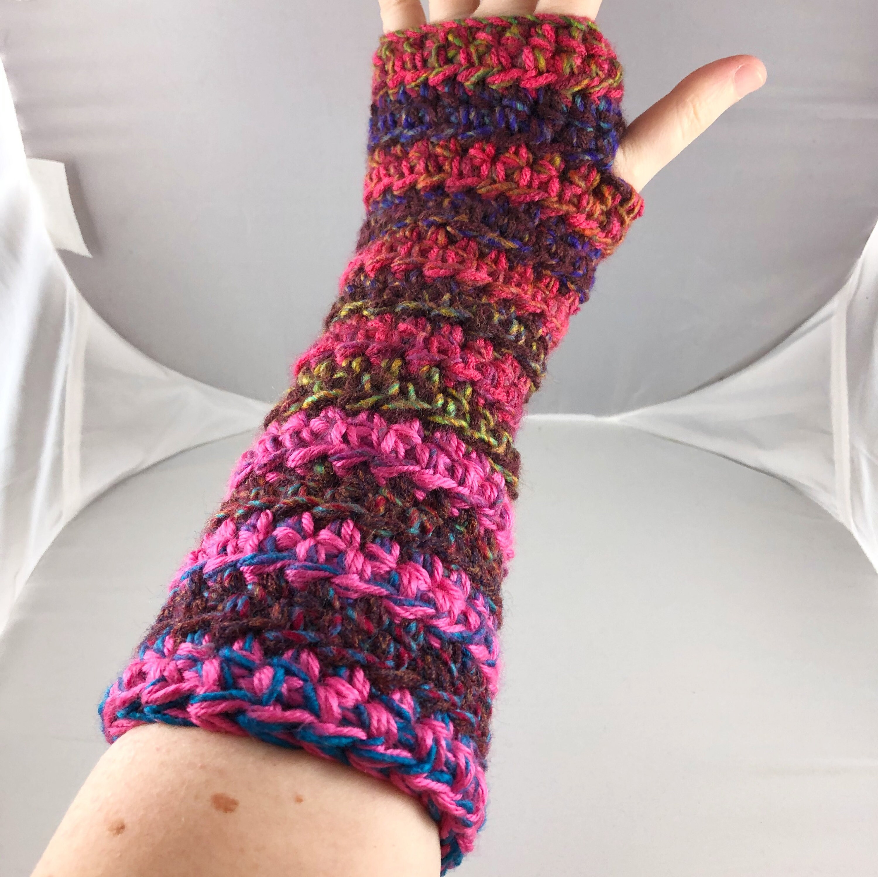 Multicolored and Hot Pink Striped Crocheted Arm Warmers size Etsy