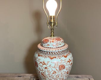 Ginger Jar Chinoiserie Orange and off white table lamp