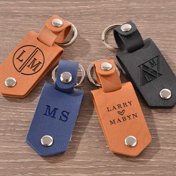 Personalised Leather Keychain, Engraved Photo Keyring for Him, Anniversary Gift, Picture Keychain for Boyfriend, Unique Holiday Gift for Him