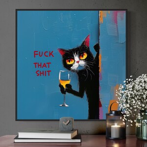 Arte alterado, impresiones de carritos de bar, arte de carritos de bar, decoración de habitaciones de muy buen gusto, gato negro, cartel de gato, cartel de cóctel, cartel motivacional