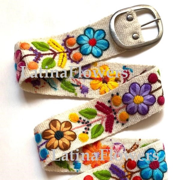 Hand Embroidered Belts Floral Off White colorful peruvian embroidered belts floral ethnic belt boho belt wool gifts for her floral