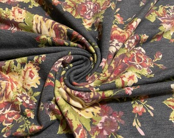 Stretch French Terry Knit Fabric Floral Pattern  1 Yard