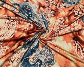 Stretch Polyester ITY Venezia Tie Dye Dragons Print 2.5 Yards