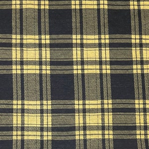 May include: Black and yellow plaid fabric with a woven texture.