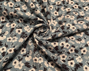 Rayon Challis Fabric Florals Leaves Print