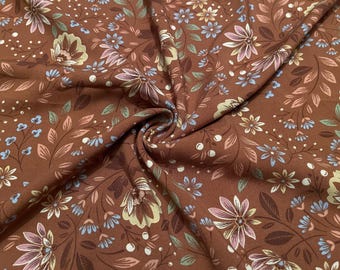 Rayon Challis Fabric Floral Botanical Print 2 Yards