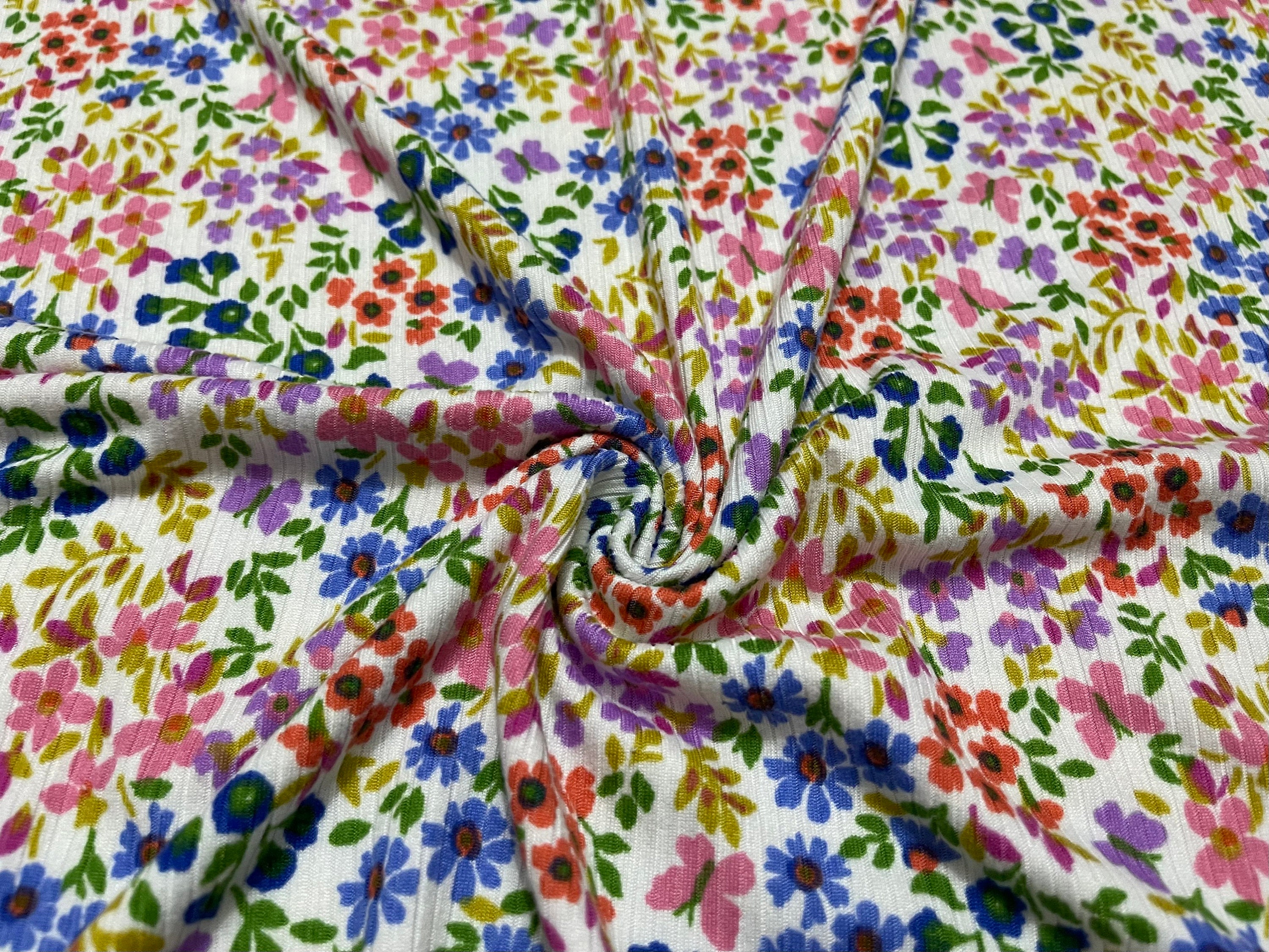 Knit Fabric: Stretch Ribbed Knit Floral Print 1 Yard - Etsy