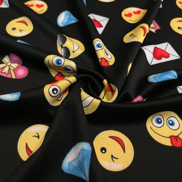 Spandex Knit Emojis Print 1 Yard