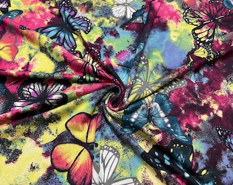 Soft Brushed Stretch Knit Butterfly Tie Dye Print 1-Yard
