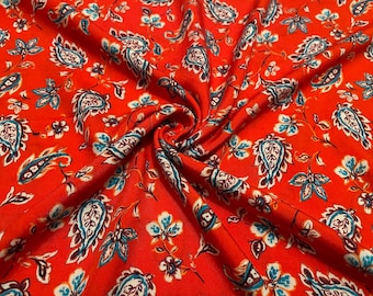Rayon Challis Fabric Paisley Florals Leaves Print