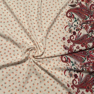 Wool Peach Woven Fabric Border Floral Paisley Print 2-Yards
