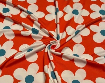 Soft Brushed Stretch Knit Retro Floral Print 1 Yard