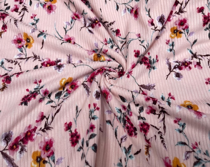 Knit Fabric: Ribbed Knit Fabric Floral Print 1 Yard - Etsy